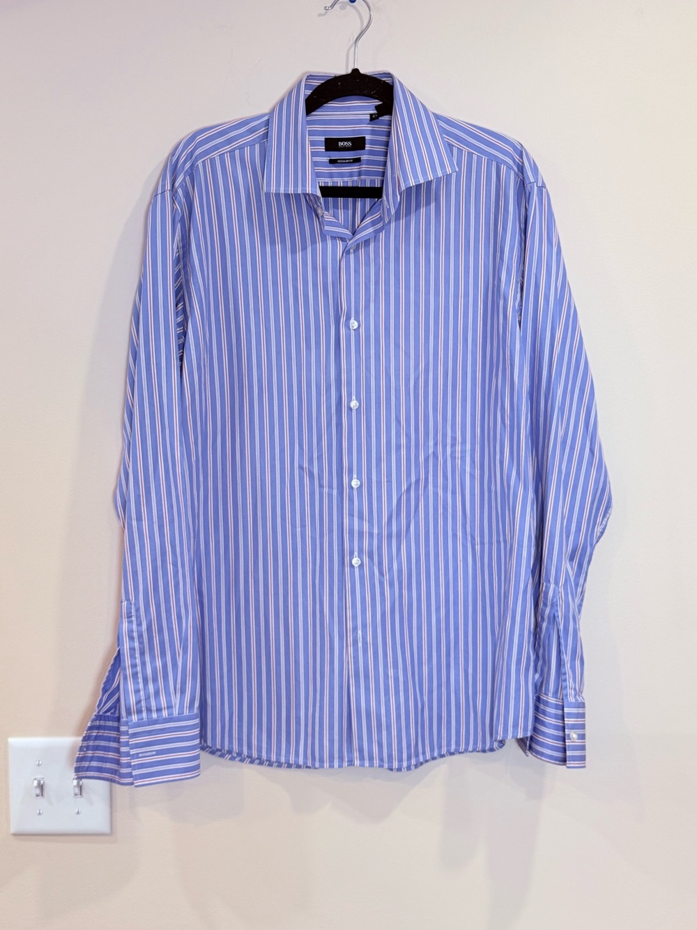 🔥BOSS Men's Blue Striped Dress Shirt Size 17 EC🔥